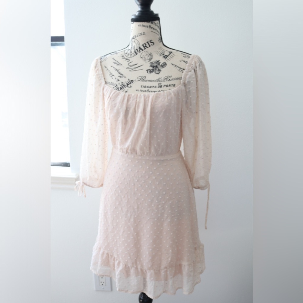 Speechless Dress Womens Size L White Sheer Balloon Sleeve Open Back NWOT